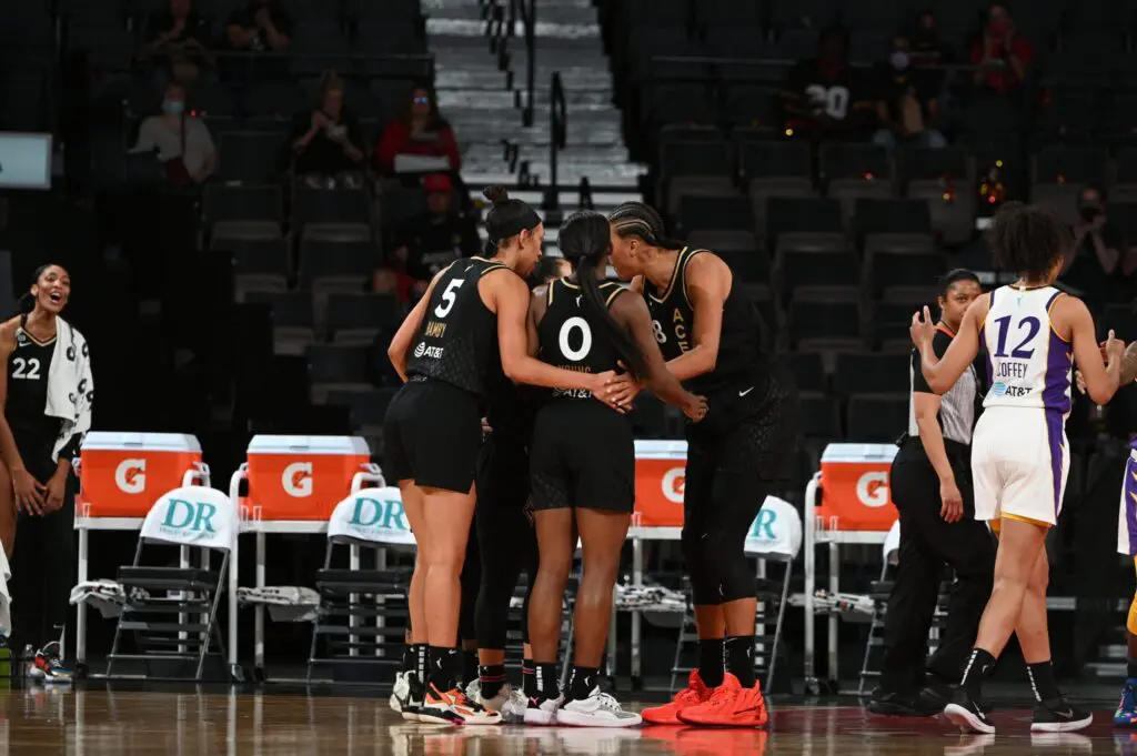 Las Vegas basketball player discussing strategy/ JWS