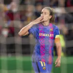 Alexia Putellas blows a kiss to fans during FC Barcelona match,