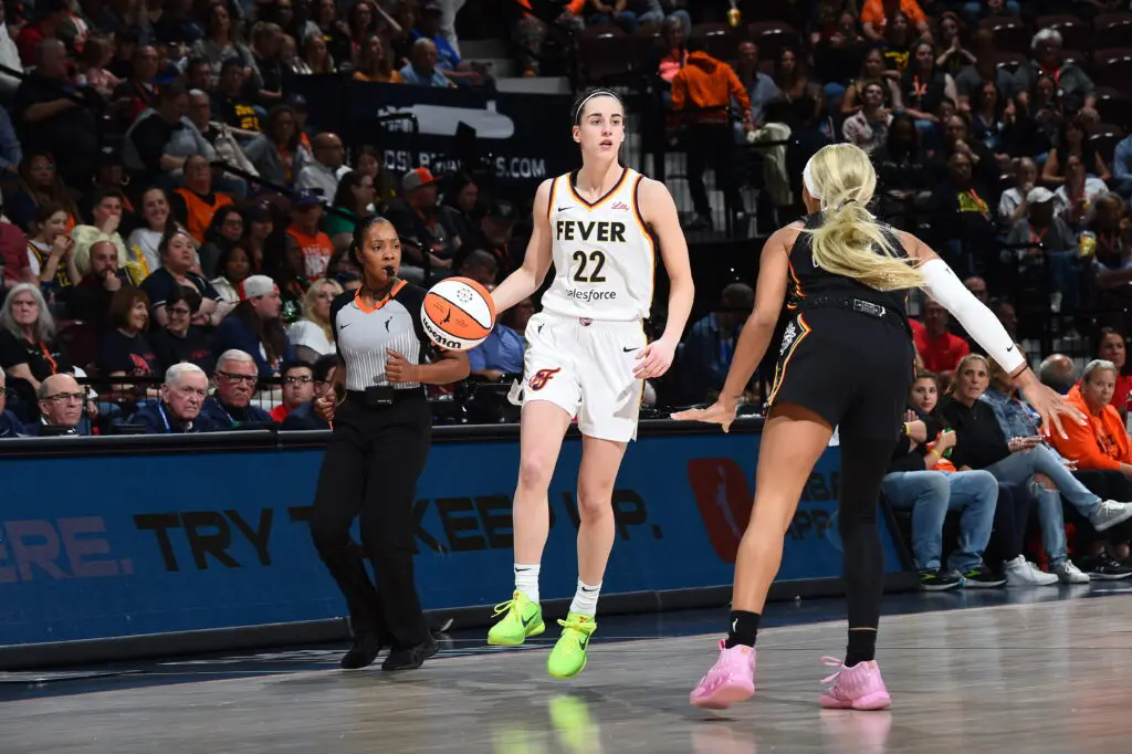 caitlin clark on the court for indiana fever vs. connecticut sun