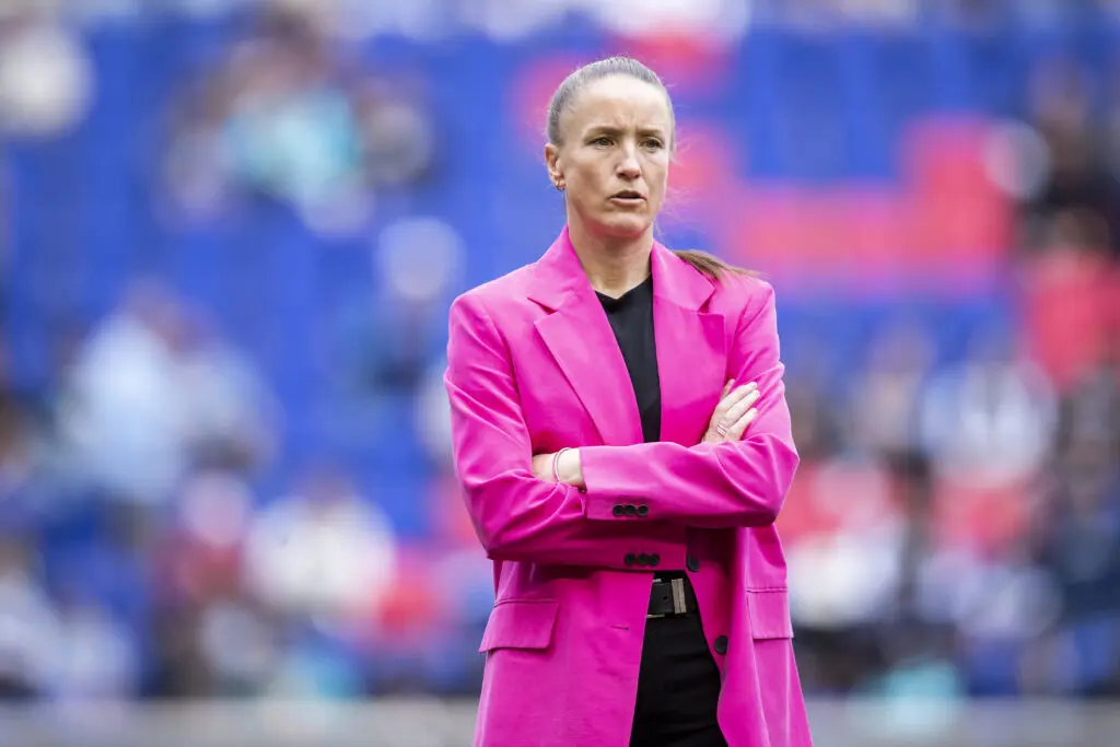 Team Canada Coach Casey Stoney on the field ahead of summer friendly with USWNT.