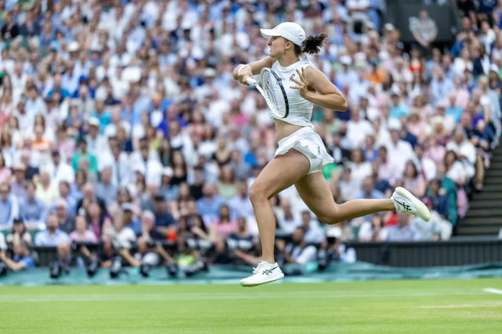Iga Swiatek of Poland in action at Wimbledon in 2023