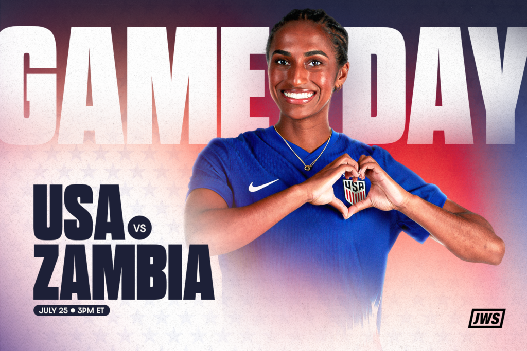 uswnt vs. zambia olympics graphic