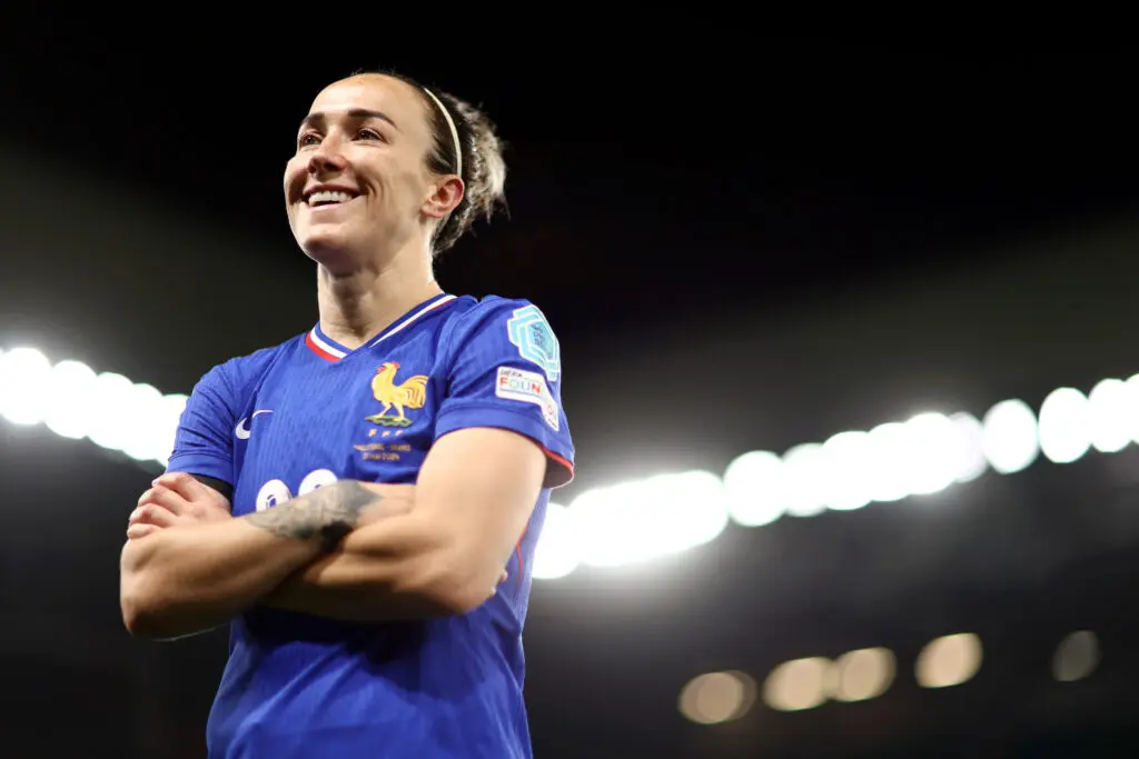 Lucy Bronze of England reacts after the team's victory in the UEFA Women's EURO 2025 qualifying match between France and England