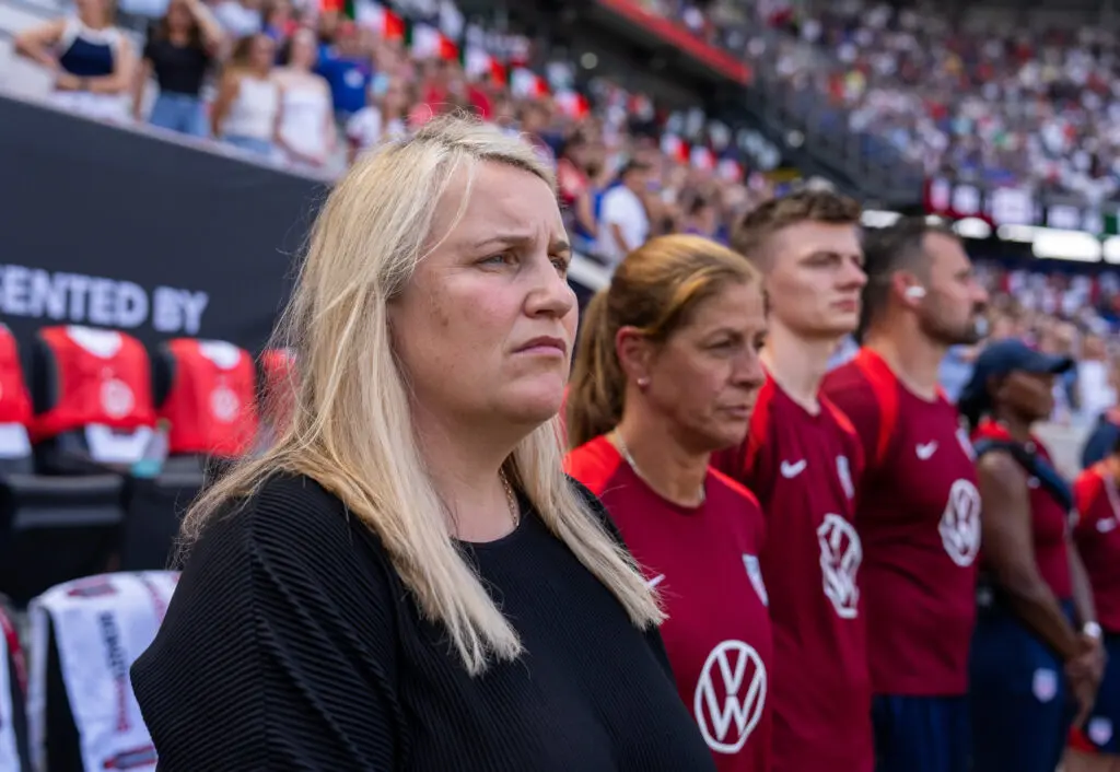 USWNT boss Emma Hayes looks on prior to kickoff against Mexico on Saturday 