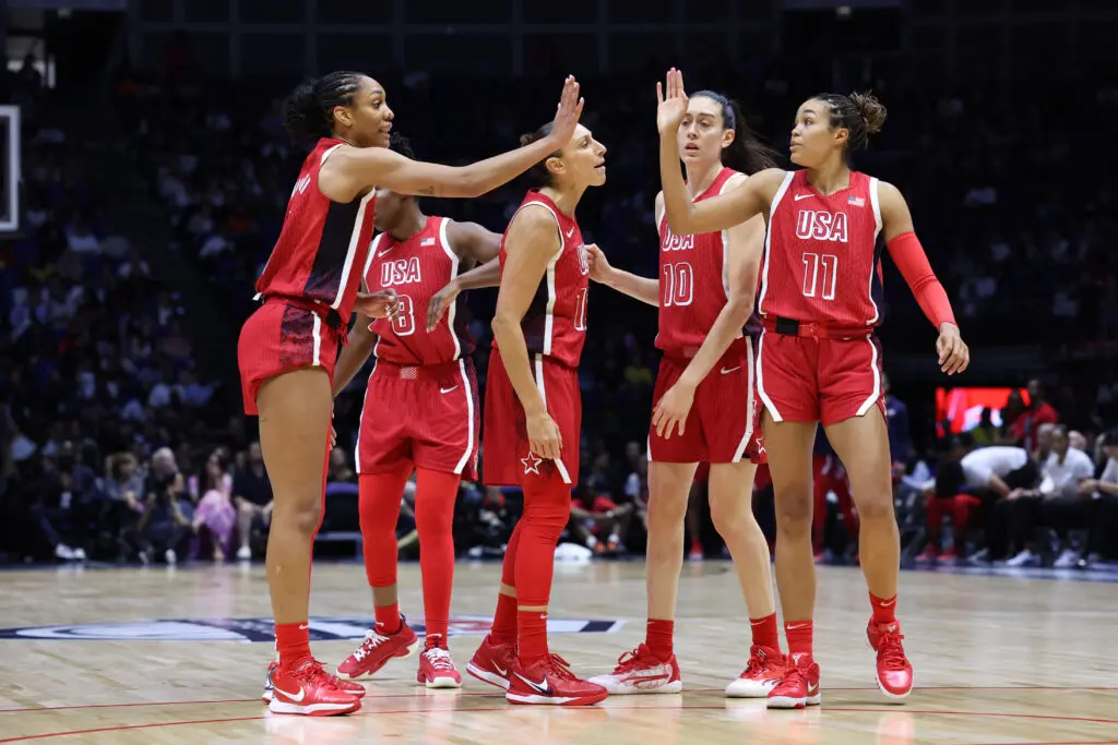 Team USA celebrates their exhibition win over Germany on Tuesday