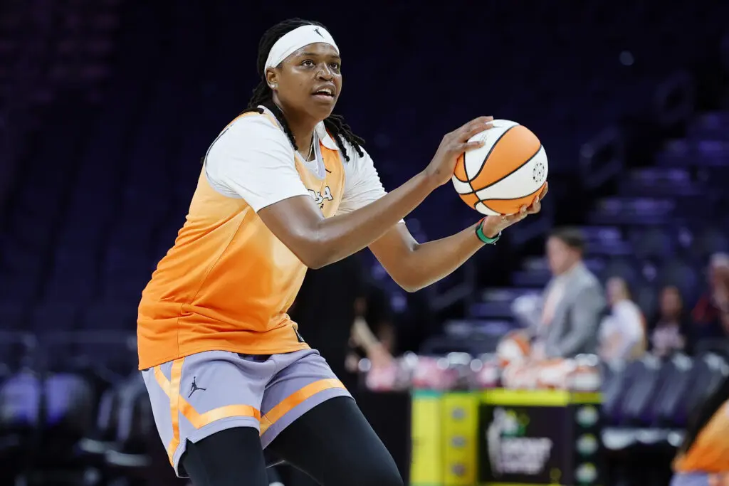 Team WNBA's Jonquel Jones lines up a shot at Friday's All-Star practice.