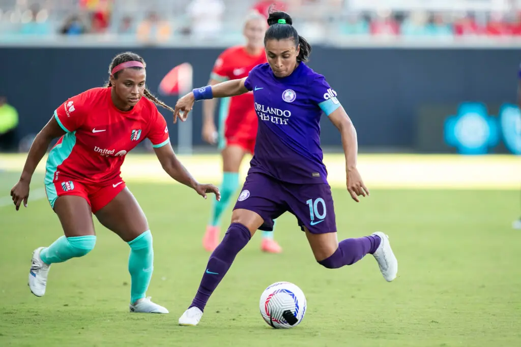 NWSL Orlando Pride forward Marta controls the ball against the Kansas City Current