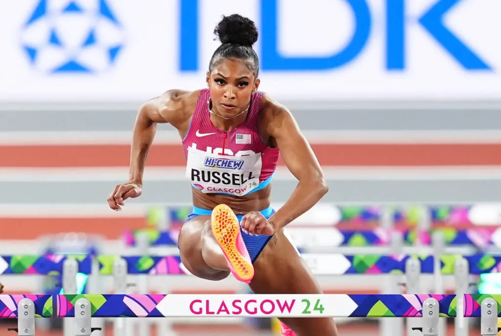 Olympics Team USA track star Masai Russell at the World Indoor Athletics Championships 