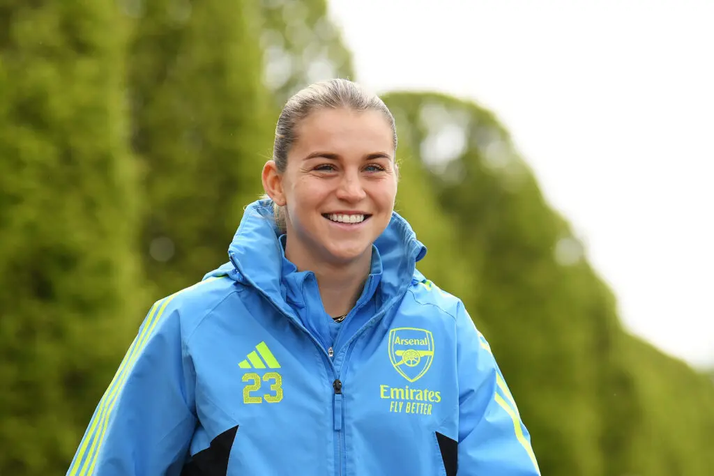 Alessia Russo of Arsenal smiles prior to the Arsenal Women's Training Session