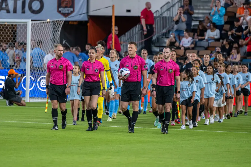 NWSL referees lead Angel City and the Houston Dash onto the field