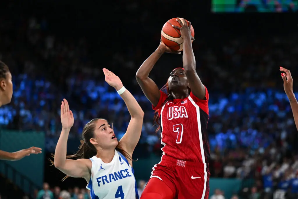 Kahleah Copper takes a shot in the USA's gold medal victory over France