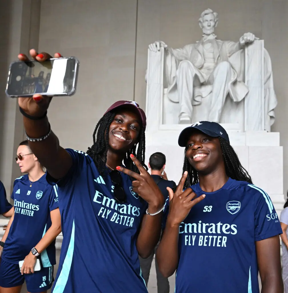 Michelle Agyemang and Viv Lia of Arsenal on a sightseeing tour of the Washington DC memorials