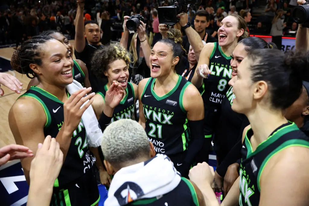 The Lynx celebrate their 2024 WNBA semifinals victory