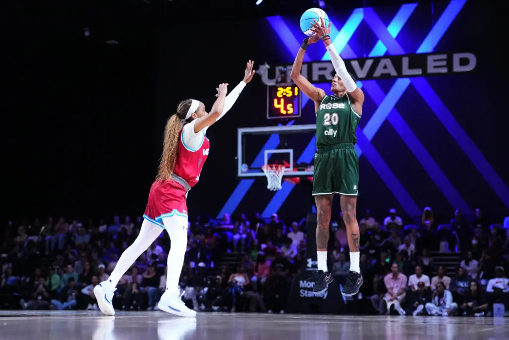 Rose's Brittney Sykes shoots over Vinyl's Jordin Canada during Monday's Unrivaled championship game.