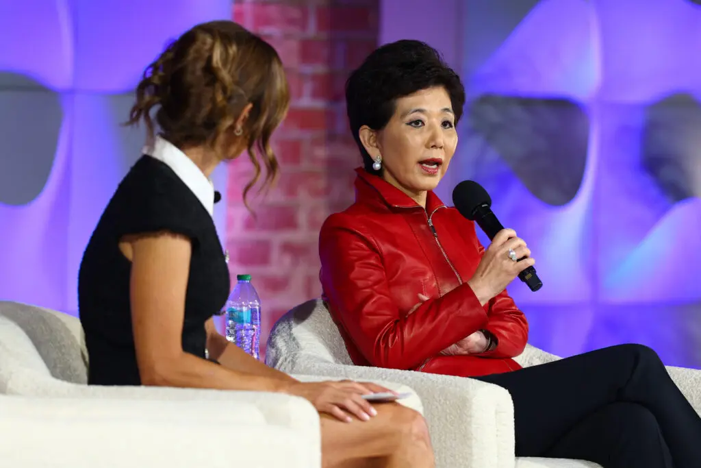 Washington Spirit owner Michele Kang speaks at the 2025 US Soccer SheBelieves Summit on Friday.