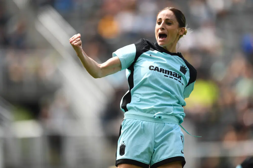 Gotham forward Esther celebrates a goal during a 2025 NWSL match.