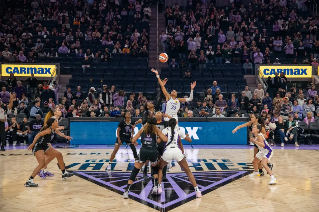 The Golden State Valkyries and LA Sparks tip off a 2025 WNBA preseason game.