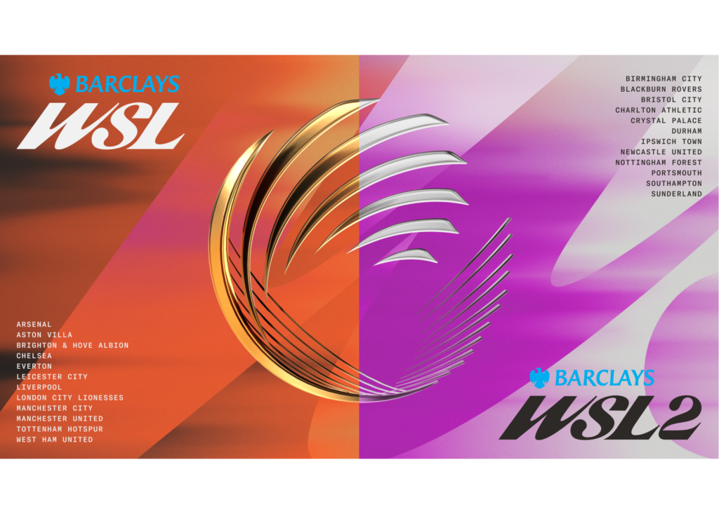A graphic of the new 2025/26 rebrand of the first- and second-tier WSL.