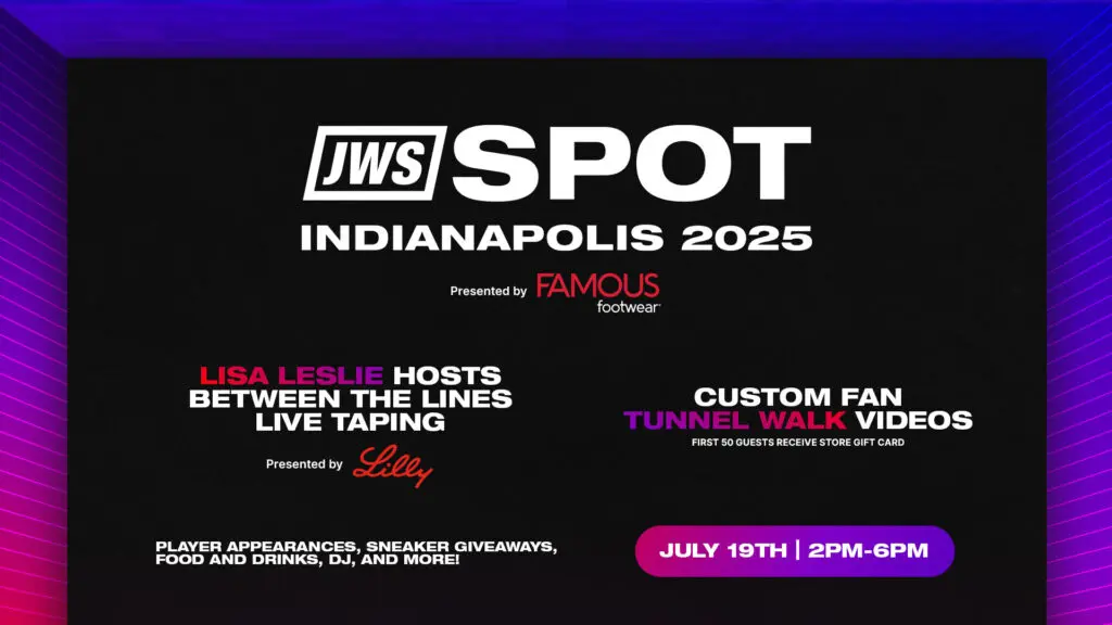 Graphic for Just Women's Sports event with Lisa Leslie at 2025 WNBA All-Star Weekend.