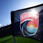 Corner flag wave prior to the NWSL match between San Diego Wave and Washington Spirit at Snapdragon Stadium on June 22, 2025 in San Diego, California.