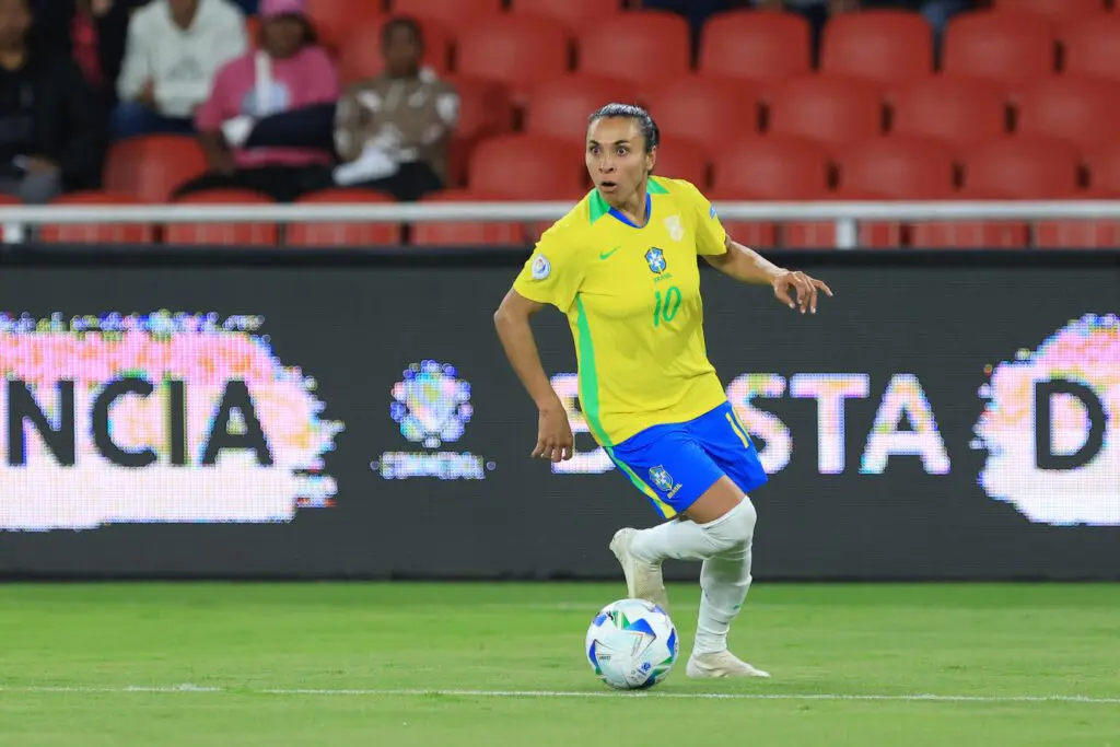 Brazil star Marta controls the ball during their 2025 Copa América semifinal.