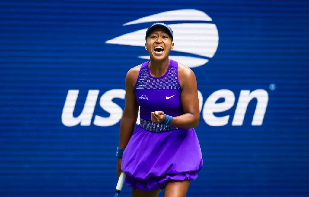 Tennis star Naomi Osaka reacts to her second-round victory at the 2025 US Open.