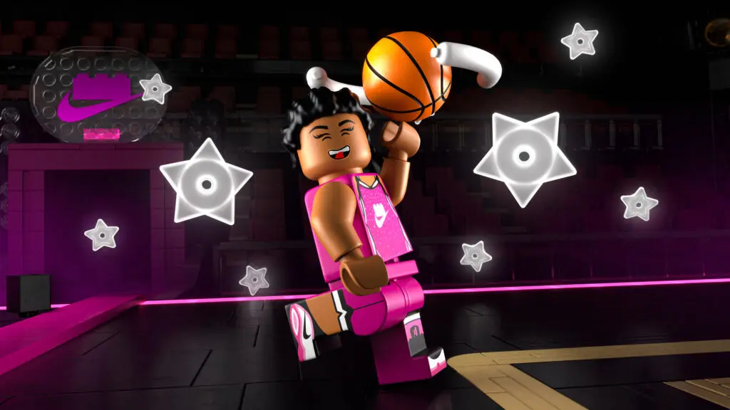 An animated image of WNBA star A'ja Wilson as a LEGO character holding a basketball.