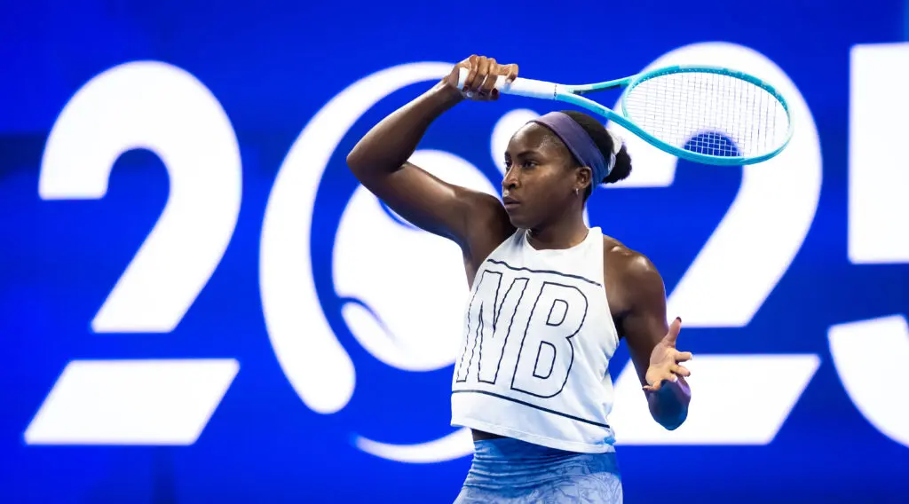 US tennis star Coco Gauff practices ahead of the 2025 China Open.