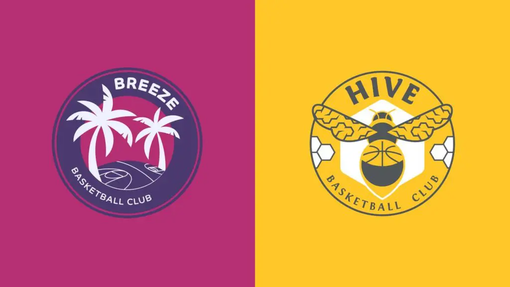 A graphic shows the logos for Unrivaled Basketball's two 2026 expansion teams, Breeze BC and Hive BC.