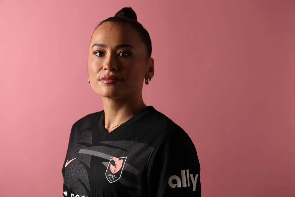 Angel City defender and captain Ali Riley poses for a photo during the NWSL club's 2025 media day.