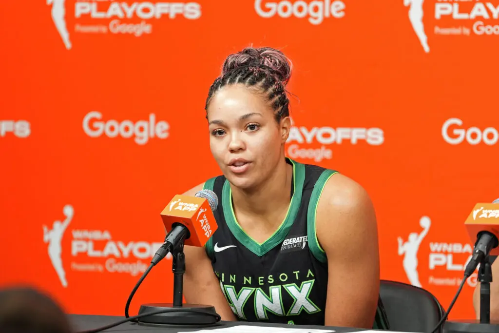 Minnesota Lynx forward Napheesa Collier speaks to media after Game 1 of the first round of the 2025 WNBA Playoffs.