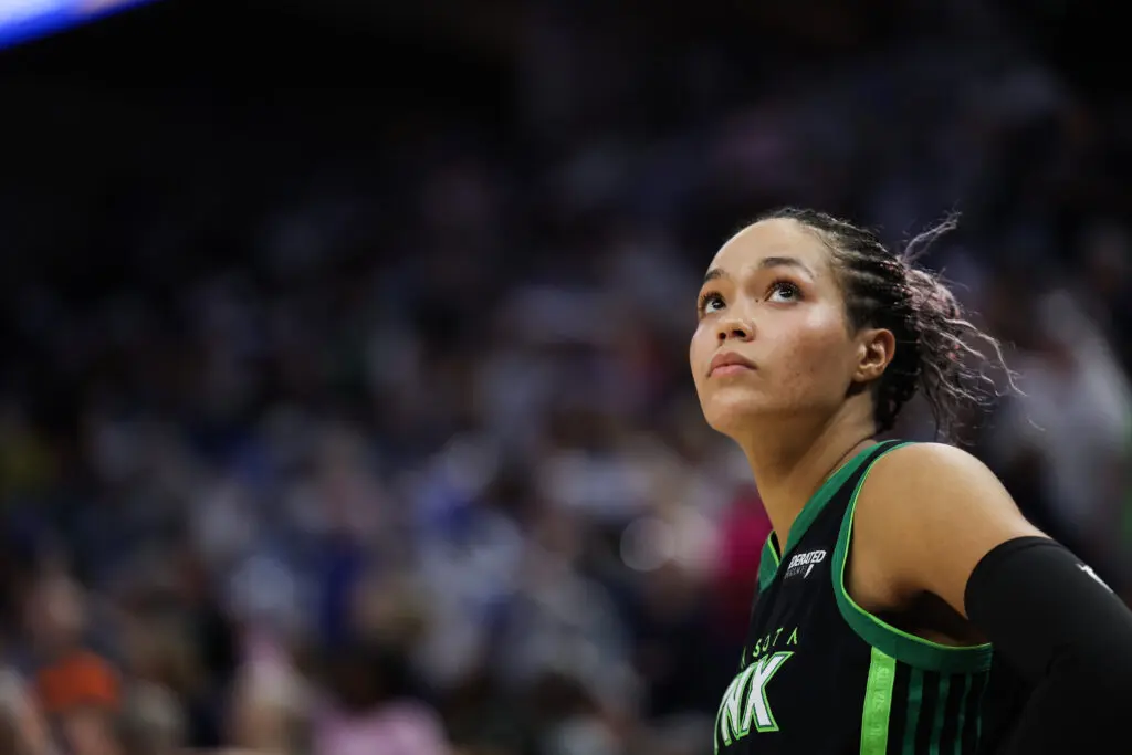 Minnesota Lynx star Napheesa Collier looks up during a 2025 WNBA semifinal.
