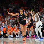 Phoenix Mercury forward Satou Sabally celebrates a play during Game 3 of the 2025 WNBA Finals.