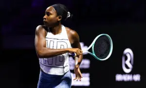 US tennis star Coco Gauff practices ahead of the 2025 WTA Finals.