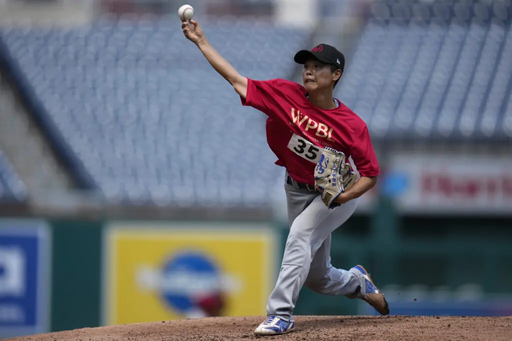 Japan star pitcher Ayami Sato throws from the mound during the 2025 WPBL tryouts.