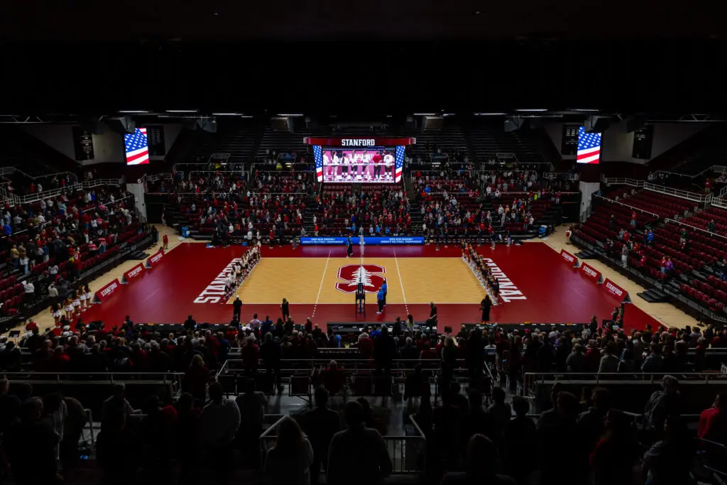 A general view of the Stanford's Maples Pavilion before a 2025 NCAA volleyball tournament game.