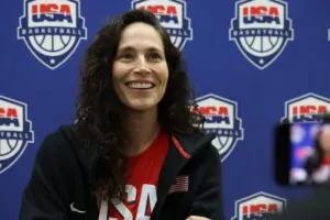 USA Basketball managing director Sue Bird speaks to media during a December 2025 training camp.