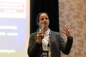 US Soccer VP of member programs and stakeholder engagement Caitlin Carducci speaks at the national governing body's 2023 Annual General Meeting.