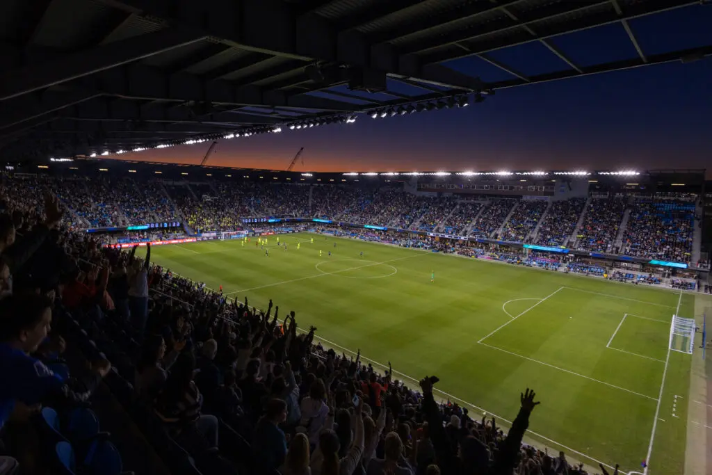 A sellout crowd watches the 2025 NWSL Championship match.