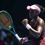 Canadian tennis star Victoria Mboko celebrates a point in her third-round win at the 2026 Australian Open.