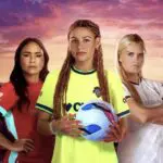 A graphic for the new ESPN docuseries "NWSL: The Final Third" includes Kansas City Current midfielder Lo'eau LaBonta, Washington Spirit forward Trinity Rodman, and Angel City attacker Riley Tiernan.