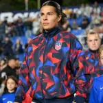 USWNT defender Emily Sams enters the pitch ahead of a 2026 friendly.