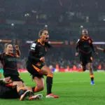SC Corinthians midfielder Vic Albuquerque celebrates her goal with teammates during the 2026 FIFA W Champions Cup final.