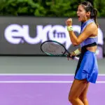 Emma Raducanu of Great Britain reacts in game against Maja Chwalinska of Poland during the WTA 250 Transylvania Open tournament in BT Arena, on February 05, 2026 in Cluj-Napoca, Romania.