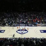 General view of the arena and action during the Syracuse Orange game versus the UConn women's basketball in the second round of the NCAA Division I Women's Championship on March 25, 2024, at Harry A. Gampel Pavilion in Storrs, CT.