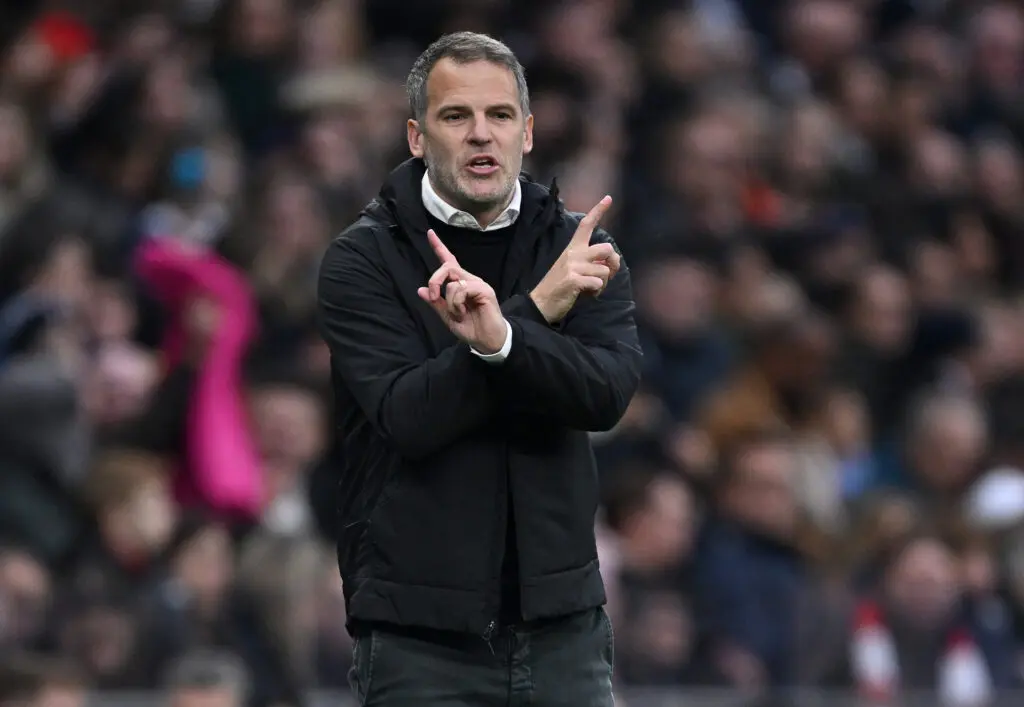 Tottenham Hotspur manager Robert Vilahamn reacts during a 2024/25 WSL match.