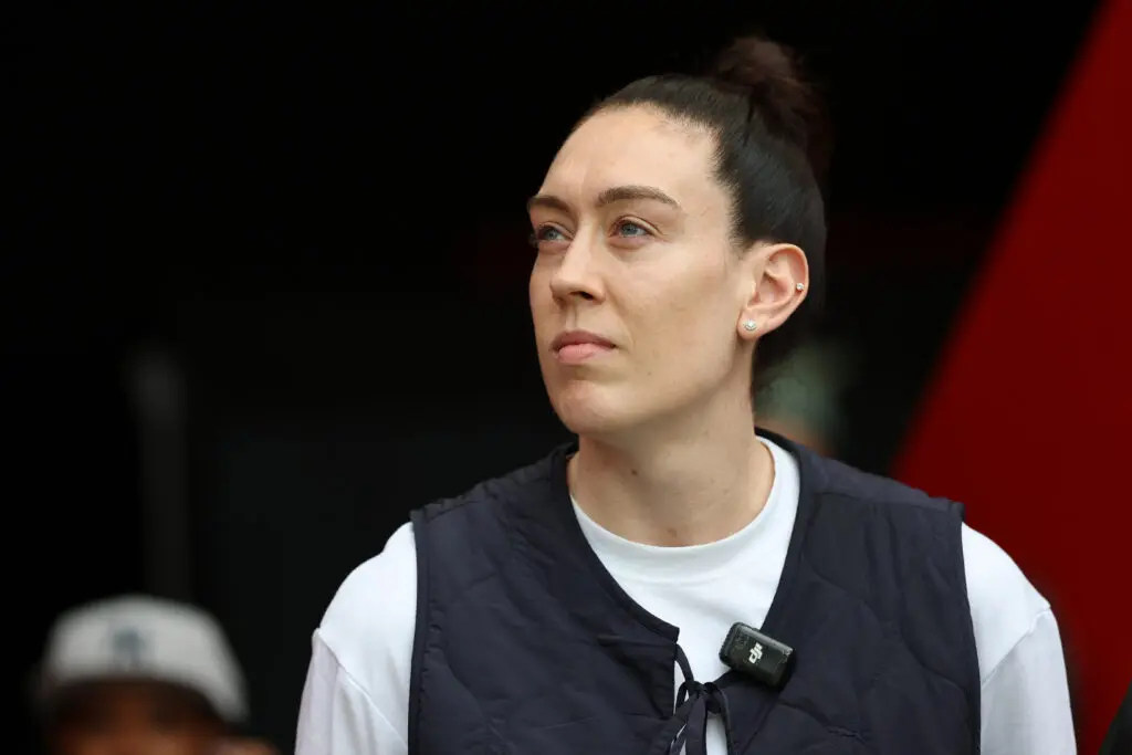WNBA star Breanna Stewart looks on during a 2025 NWSL match.
