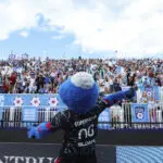 The Chicago Stars FC mascot entertains fans at a 2025 NWSL match held at Northwestern University's Martin Stadium.