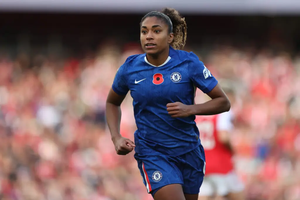 Chelsea attacker Catarina Macario runs across the pitch during a 2025/26 WSL match.