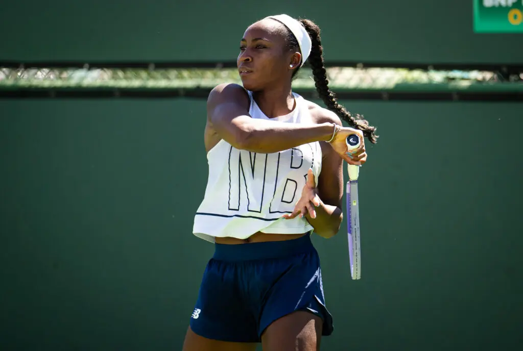 US tennis star Coco Gauff practices ahead of the 2026 BNP Paribas Open at Indian Wells.